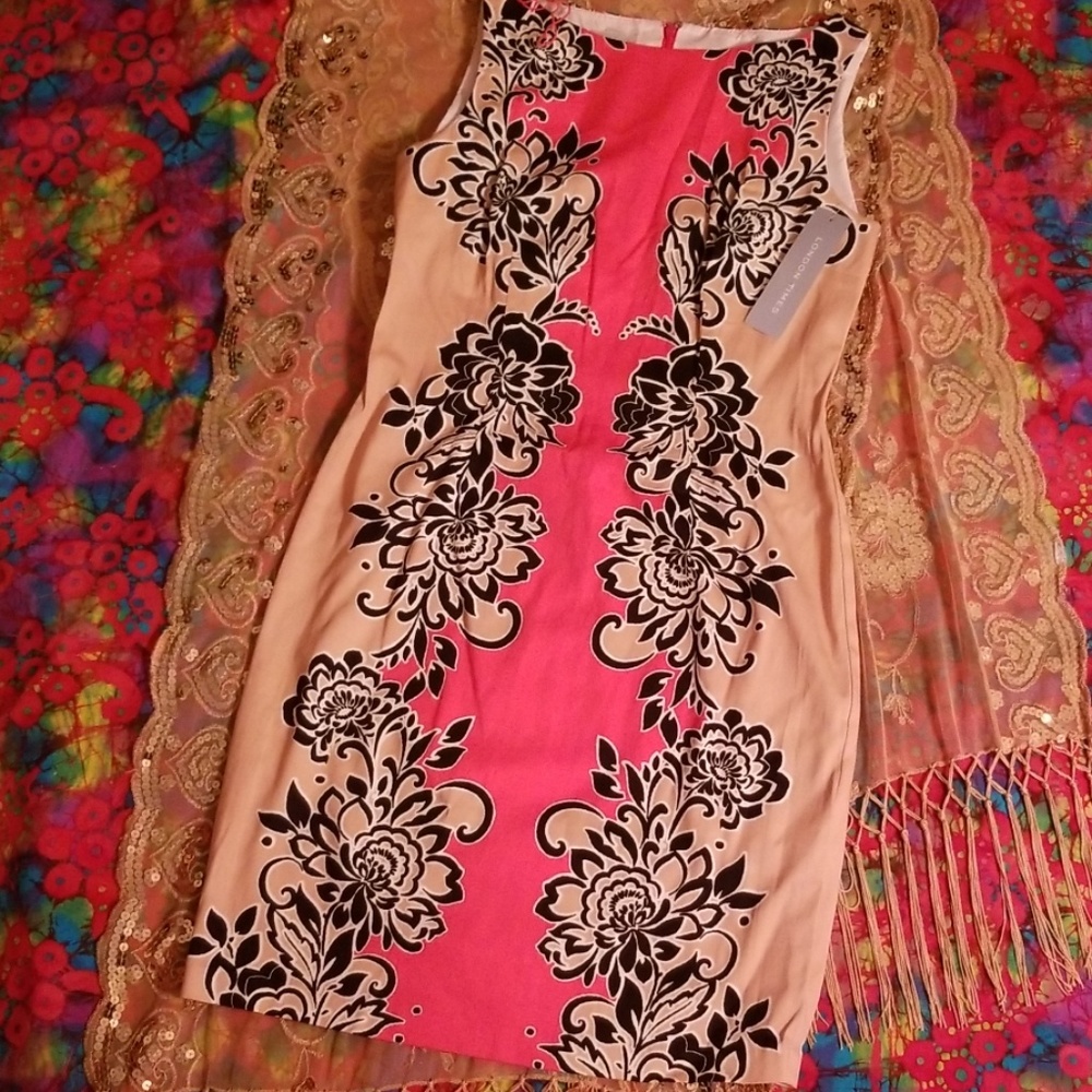 70% OFF Orig Price!! London Times Coral & Taupe Floral Dress